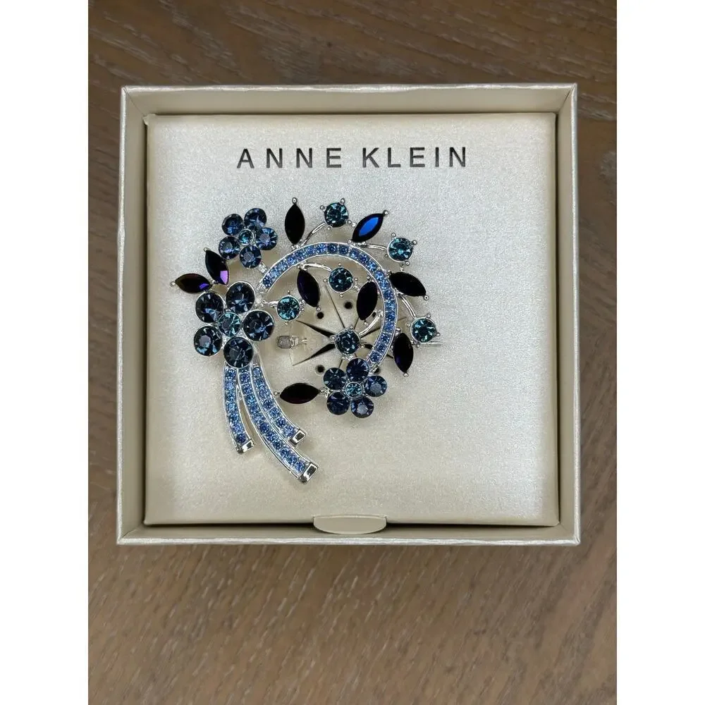 Anne Klein Blue Flower Cluster Arched Pin | NWT